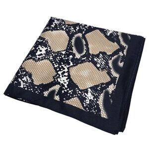 Snakeskin Print Square Scarf Silk-Like Feel Black & Neutral 35X35